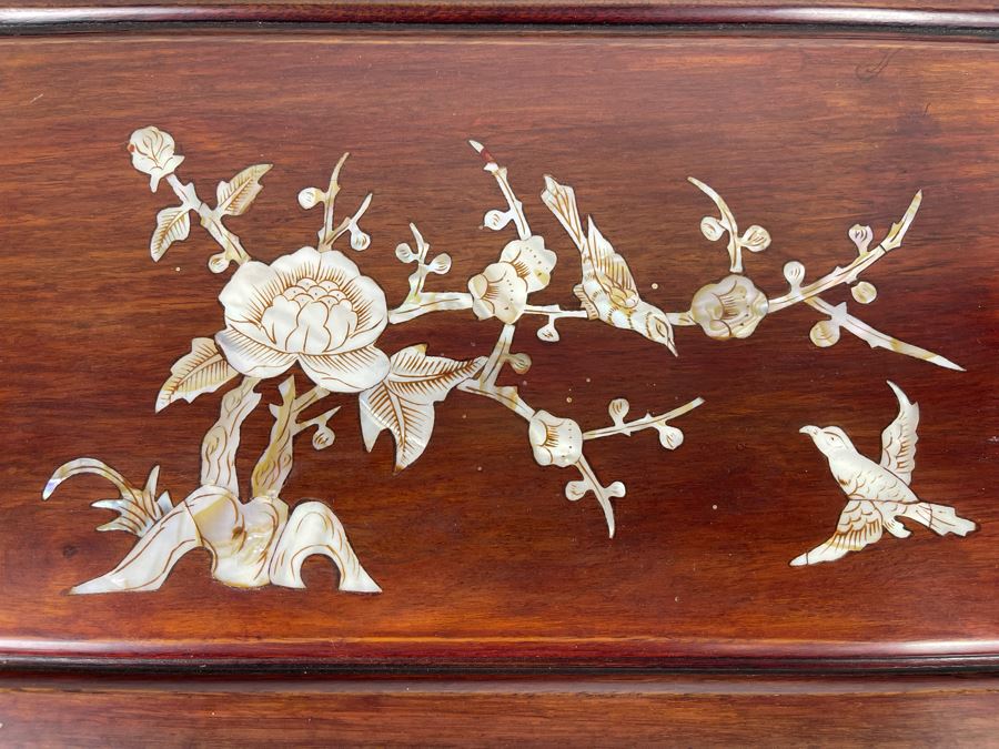 Chinese Mother Of Pearl Inlay Jewelry Box With Lock And Key [Photo 5]