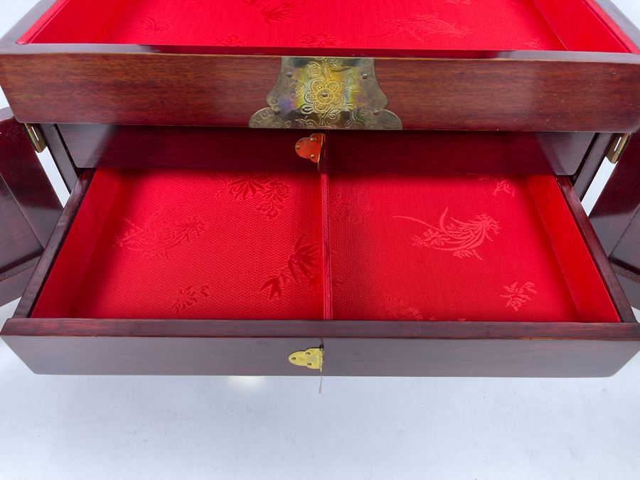 Chinese Mother Of Pearl Inlay Jewelry Box With Lock And Key [Photo 12]