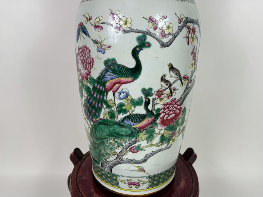 Antique Chinese Porcelain Vase With Wooden Stand (One Vase - Showing Front And Back) 23H X 9W [Photo 25]