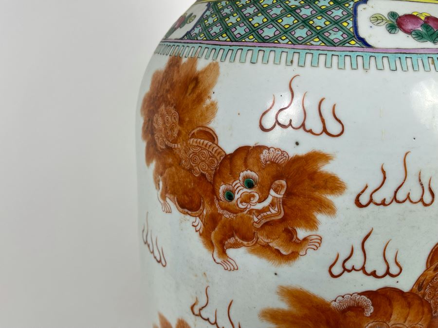 Antique Chinese Porcelain Vase With Wooden Stand (One Vase - Showing Front And Back) 23H X 9W [Photo 11]