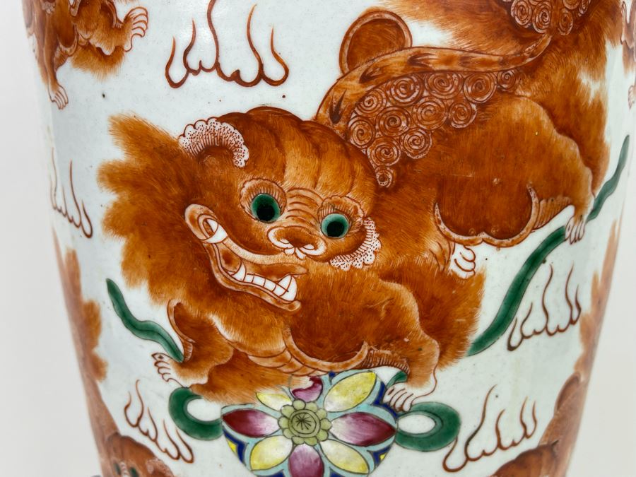 Antique Chinese Porcelain Vase With Wooden Stand (One Vase - Showing Front And Back) 23H X 9W [Photo 10]