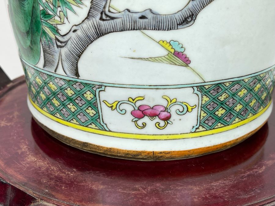 Antique Chinese Porcelain Vase With Wooden Stand (One Vase - Showing Front And Back) 23H X 9W [Photo 30]