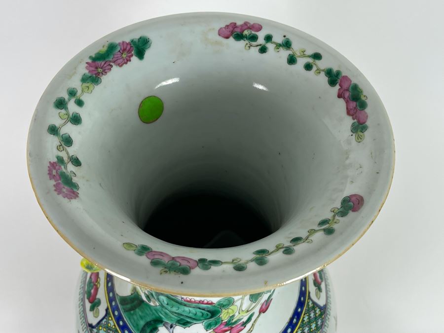 Antique Chinese Porcelain Vase With Wooden Stand (One Vase - Showing Front And Back) 23H X 9W [Photo 31]