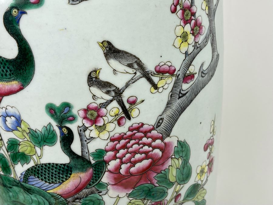 Antique Chinese Porcelain Vase With Wooden Stand (One Vase - Showing Front And Back) 23H X 9W [Photo 29]