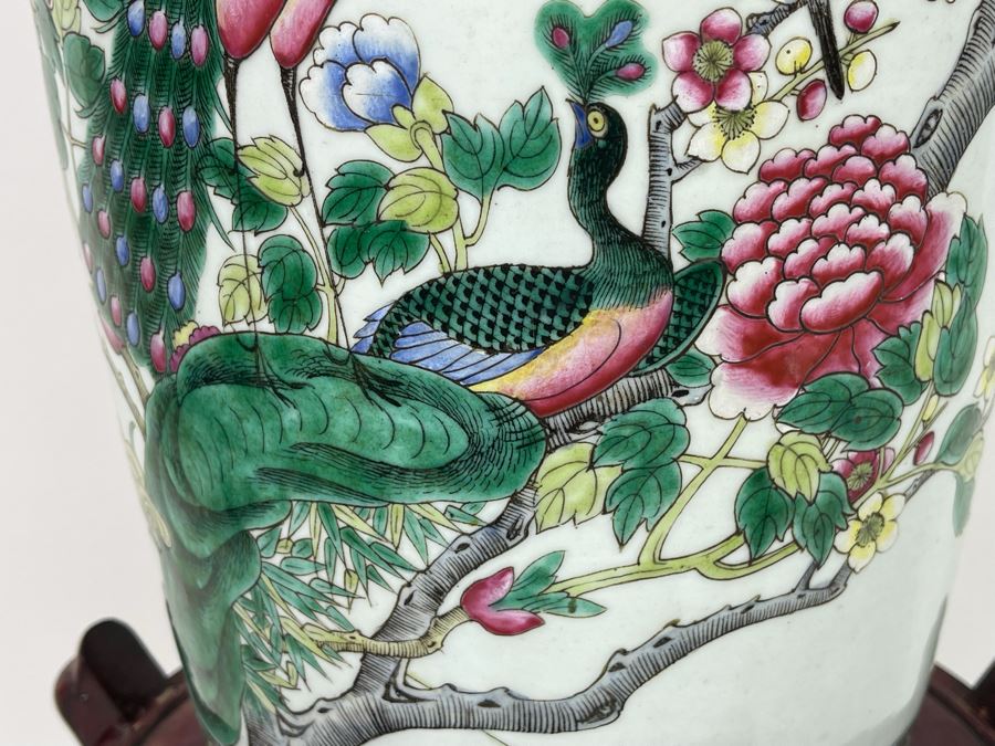 Antique Chinese Porcelain Vase With Wooden Stand (One Vase - Showing Front And Back) 23H X 9W [Photo 28]