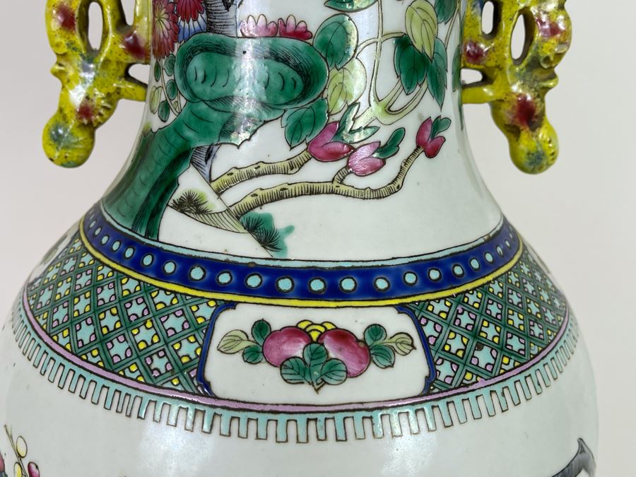 Antique Chinese Porcelain Vase With Wooden Stand (One Vase - Showing Front And Back) 23H X 9W [Photo 24]