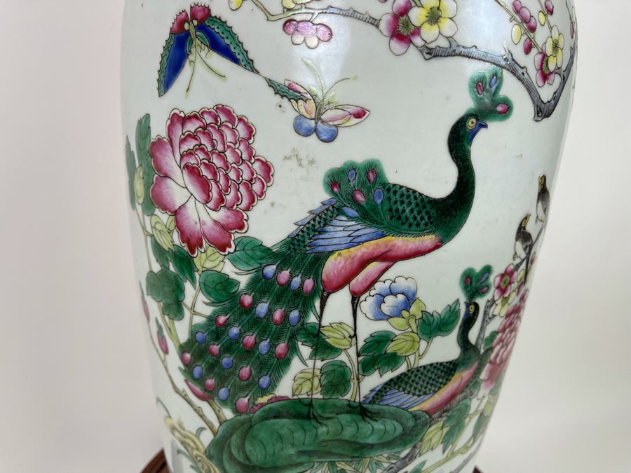 Antique Chinese Porcelain Vase With Wooden Stand (One Vase - Showing Front And Back) 23H X 9W [Photo 26]