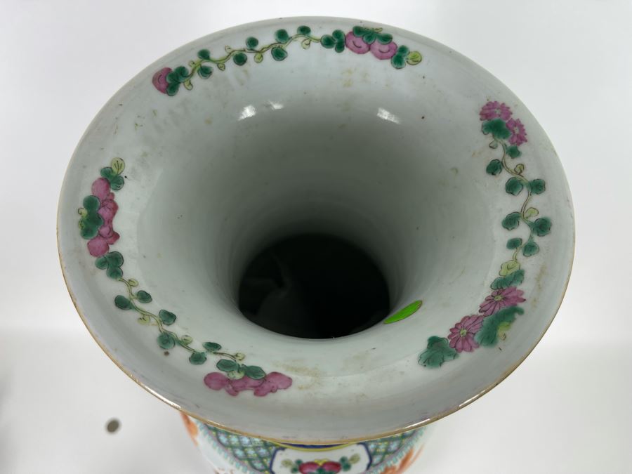 Antique Chinese Porcelain Vase With Wooden Stand (One Vase - Showing Front And Back) 23H X 9W [Photo 16]