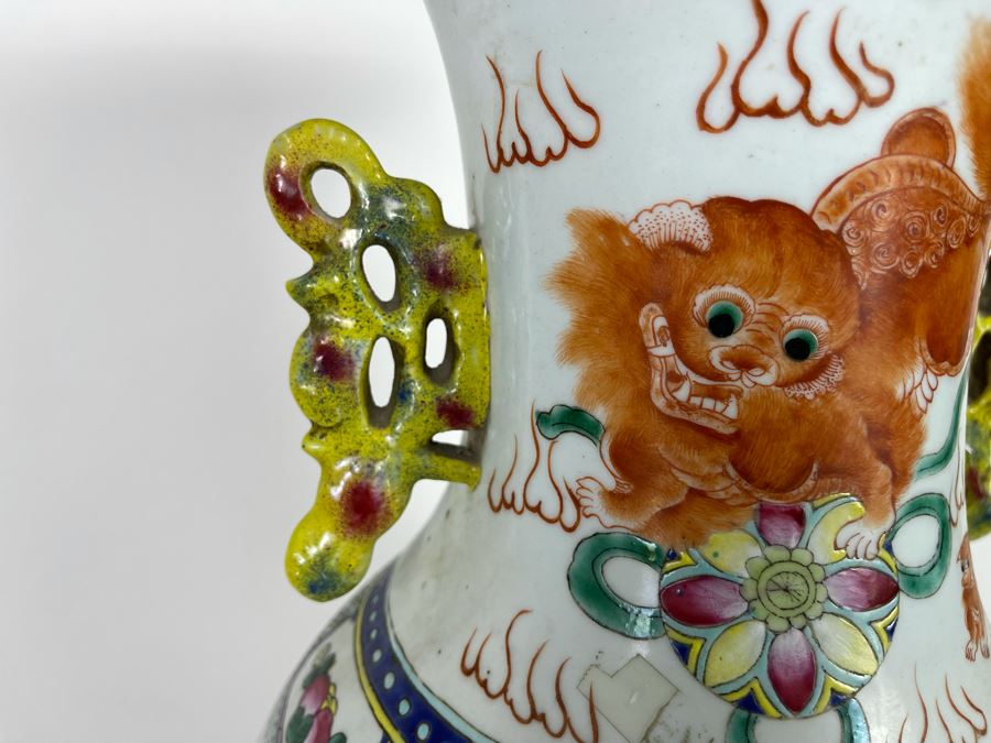 Antique Chinese Porcelain Vase With Wooden Stand (One Vase - Showing Front And Back) 23H X 9W [Photo 17]