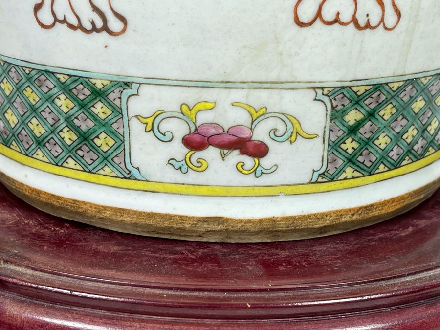 Antique Chinese Porcelain Vase With Wooden Stand (One Vase - Showing Front And Back) 23H X 9W [Photo 15]