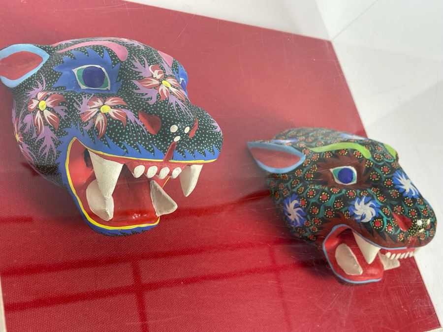 Shadow Box Framed Pair Of Hand Painted Masks 16W X 12H X 6D [Photo 6]