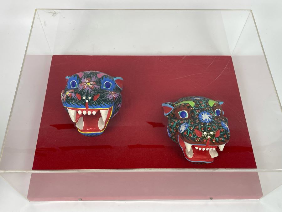 Shadow Box Framed Pair Of Hand Painted Masks 16W X 12H X 6D [Photo 3]
