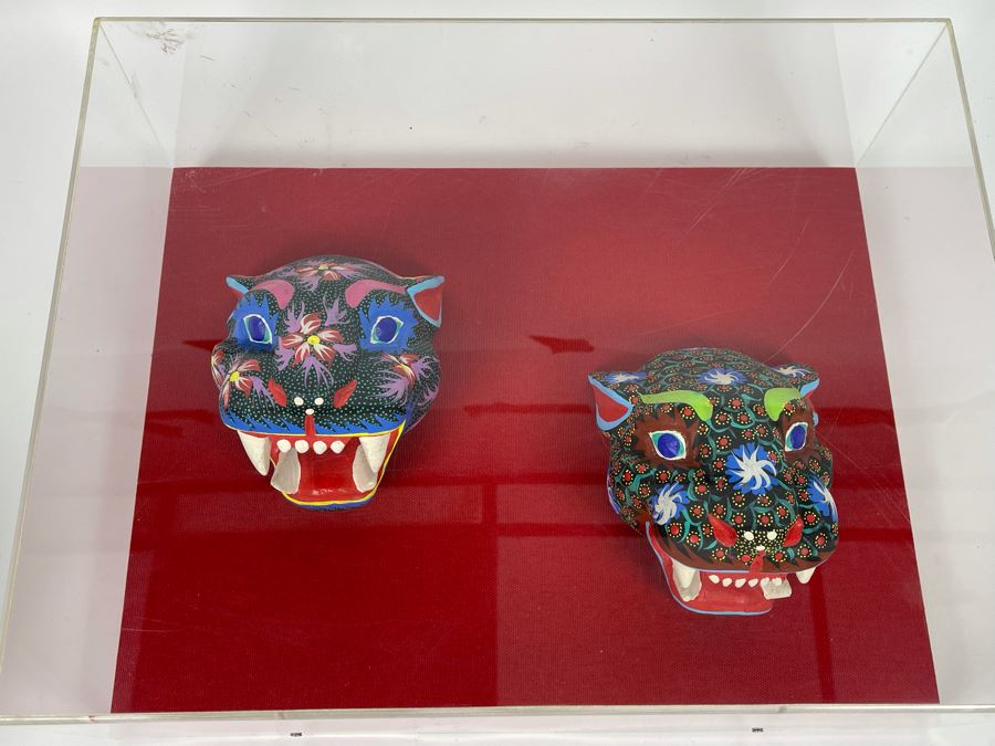 Shadow Box Framed Pair Of Hand Painted Masks 16W X 12H X 6D [Photo 2]