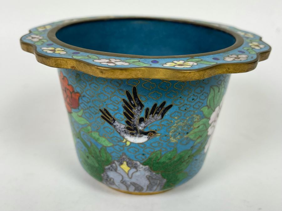 Small Chinese Cloisonne Flower Pot Planter 5W X 3.5H