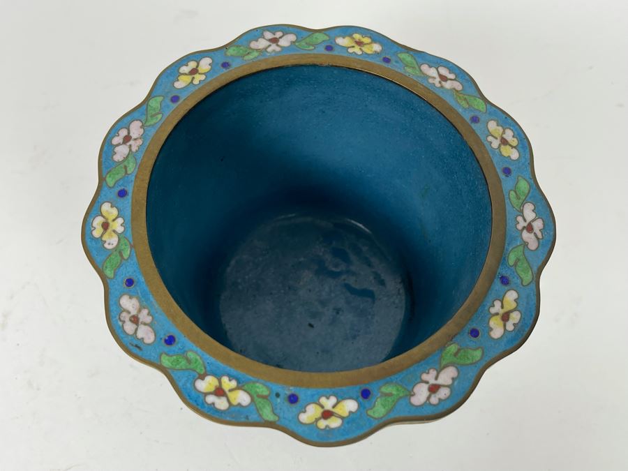 Small Chinese Cloisonne Flower Pot Planter 5W X 3.5H [Photo 5]