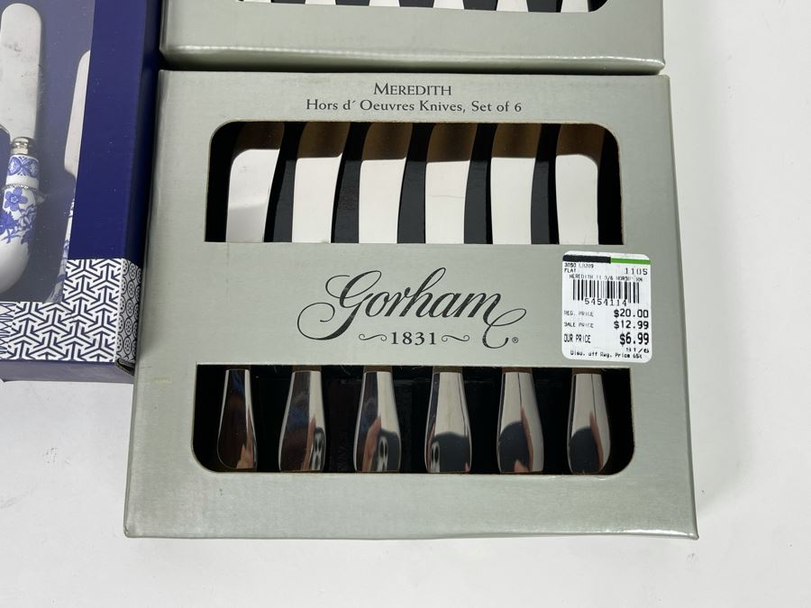 New Flatware Sets Gorham Hors D' Oeuvres Knives Set Of 6, Gorham Seafood Forks And Spode Cheese Knife And 6 Spreaders [Photo 2]
