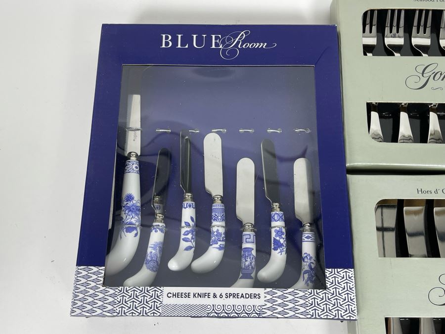 New Flatware Sets Gorham Hors D' Oeuvres Knives Set Of 6, Gorham Seafood Forks And Spode Cheese Knife And 6 Spreaders [Photo 4]