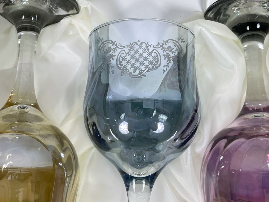 New Set Of Six Italian Cristalleria Fumo Colored Wine Glasses [Photo 5]