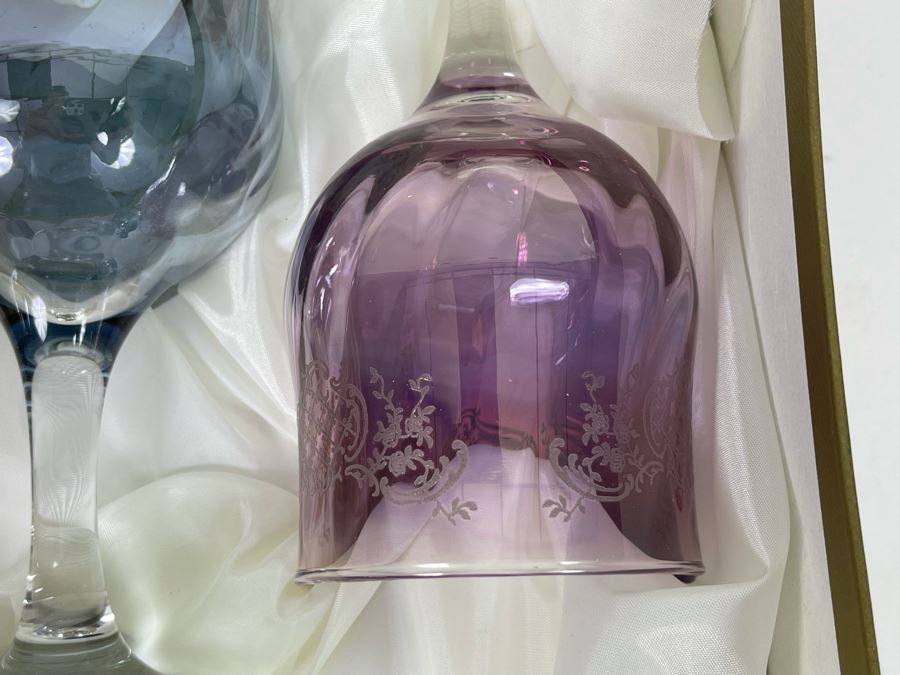 New Set Of Six Italian Cristalleria Fumo Colored Wine Glasses [Photo 6]