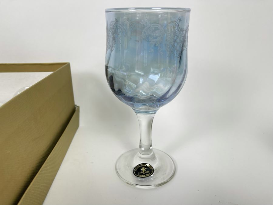 New Set Of Six Italian Cristalleria Fumo Colored Wine Glasses [Photo 9]