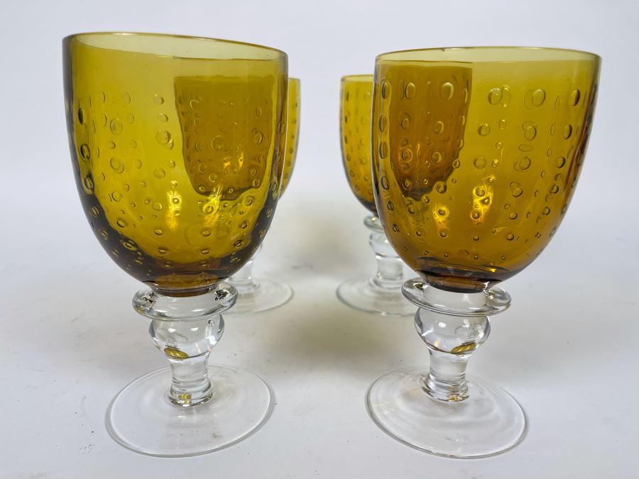 Set Of Four Amber Goblets 6.5H [Photo 2]