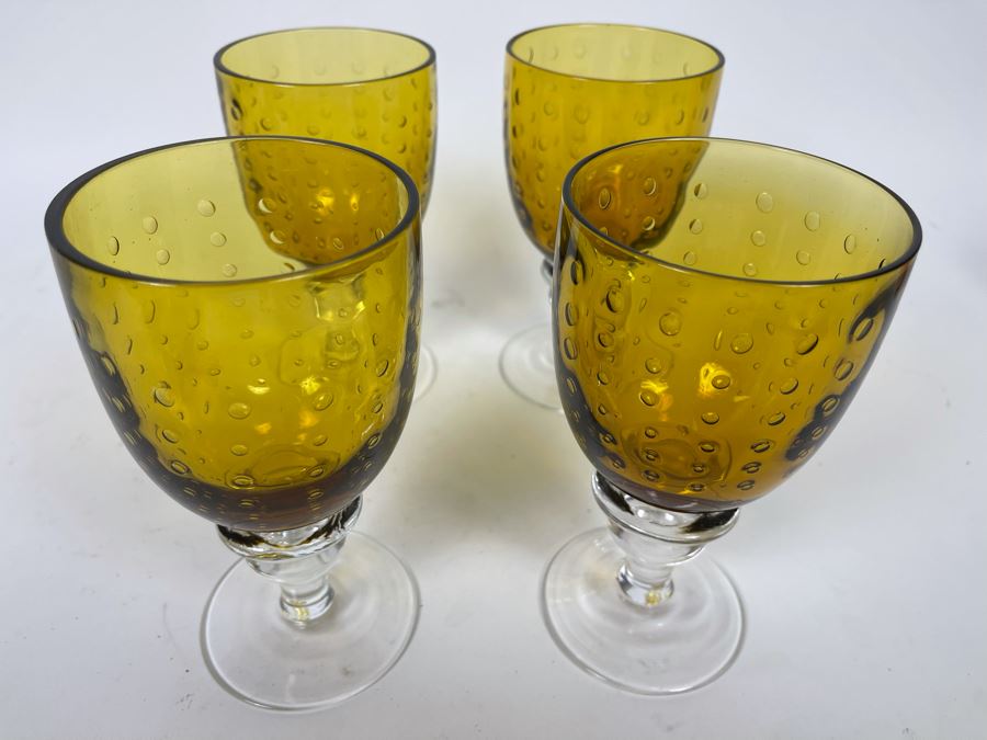 Set Of Four Amber Goblets 6.5H [Photo 3]