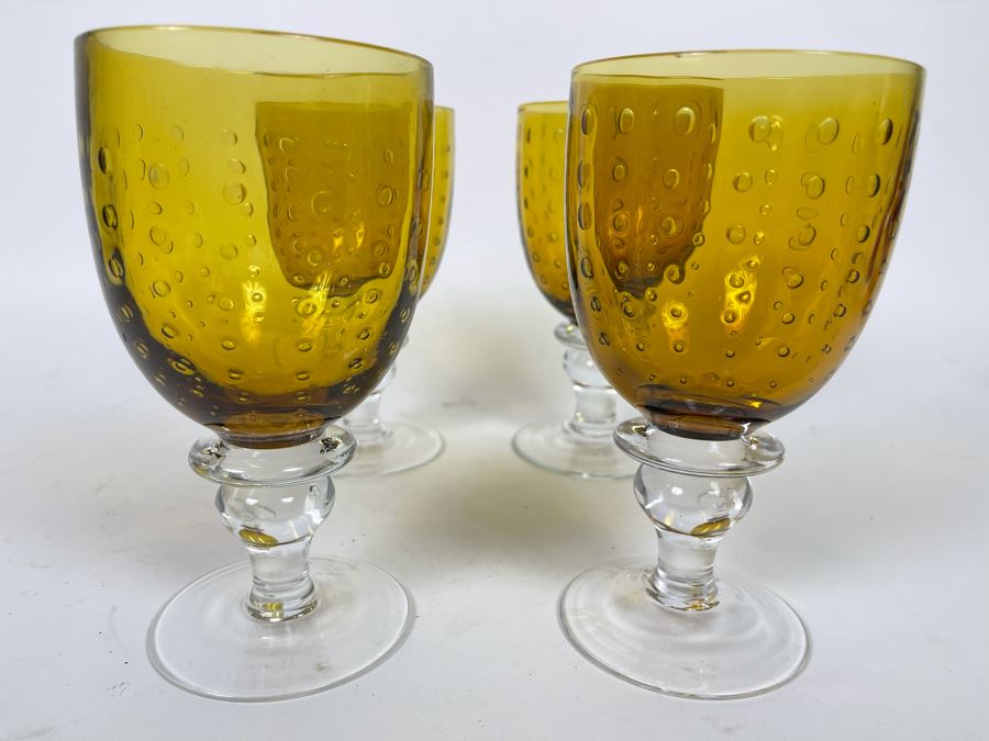 Set Of Four Amber Goblets 6.5H [Photo 1]