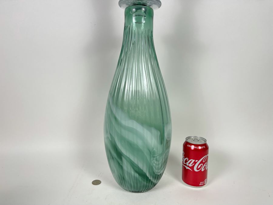 Teal Glass Bottle With Stopper 26H 7W Retails $183 [Photo 2]