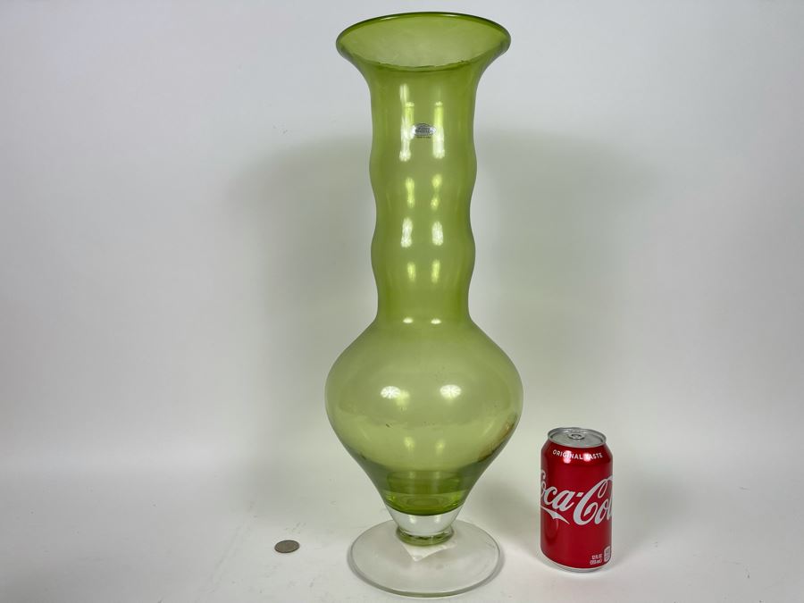 Large Kiwi Green Blenko Glass Vase Retails $89 [Photo 2]