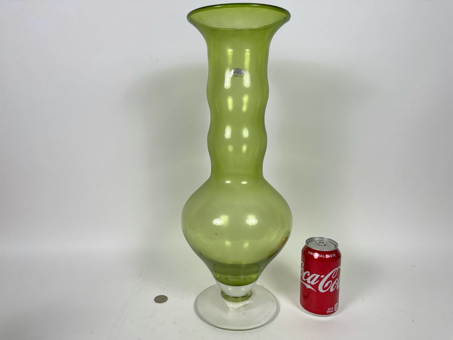 Large Kiwi Green Blenko Glass Vase Retails $89