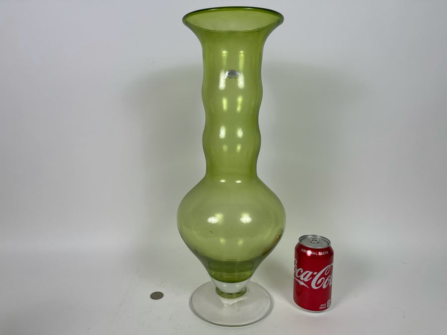 Large Kiwi Green Blenko Glass Vase Retails $89 [Photo 3]