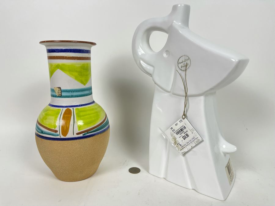 Italian Pottery Vase And White Elephant Figurine From Portugal 13H [Photo 1]