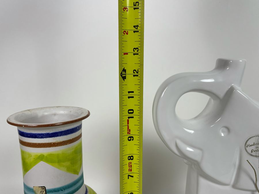 Italian Pottery Vase And White Elephant Figurine From Portugal 13H [Photo 9]