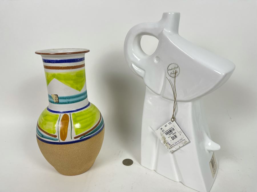 Italian Pottery Vase And White Elephant Figurine From Portugal 13H [Photo 2]