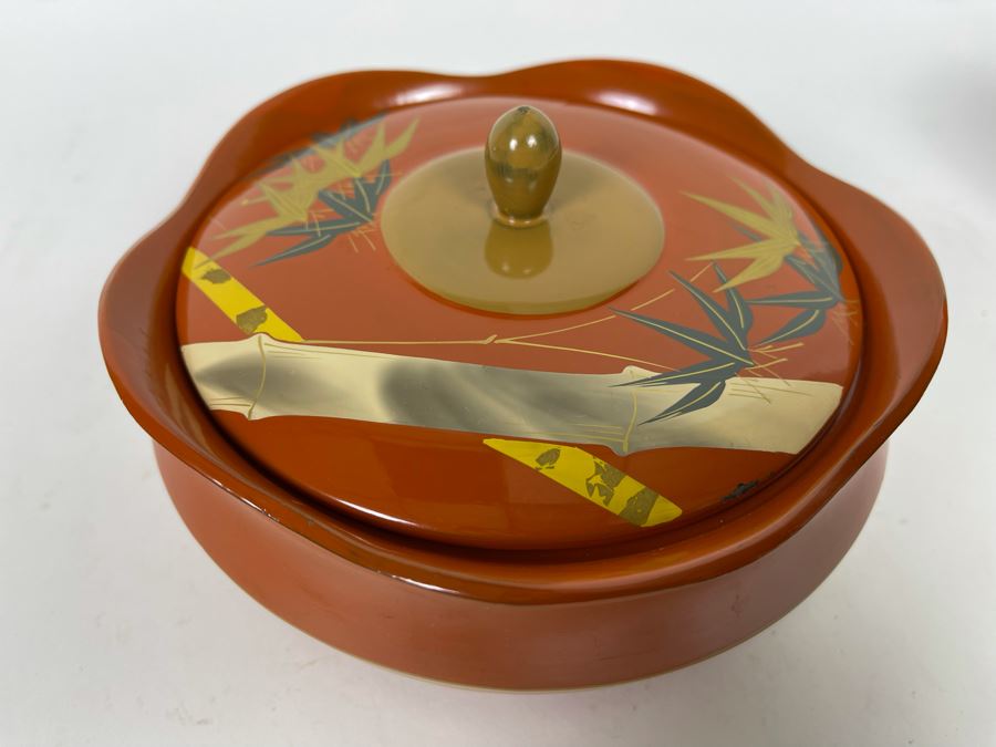 Lacquer Box With Lid Bamboo Motif 7W X 3H [Photo 1]