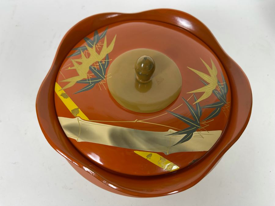 Lacquer Box With Lid Bamboo Motif 7W X 3H [Photo 3]