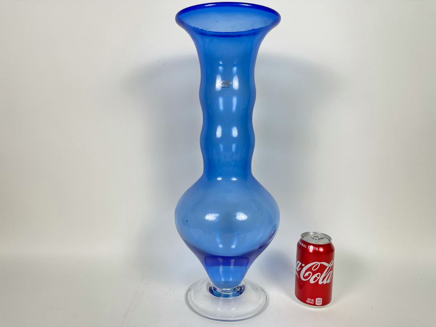 Large Blue Blenko Glass Vase 20H [Photo 1]