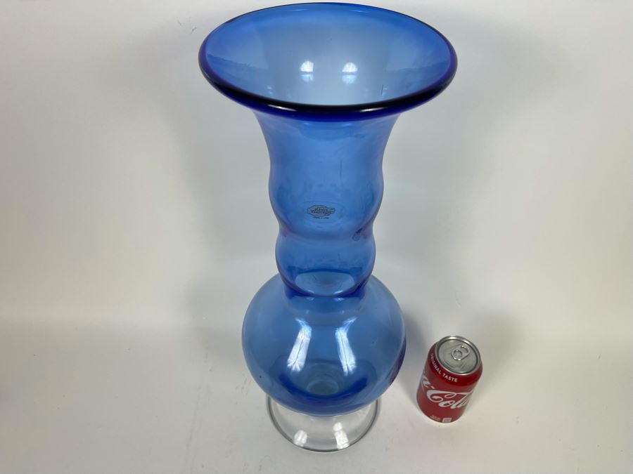 Large Blue Blenko Glass Vase 20H [Photo 5]