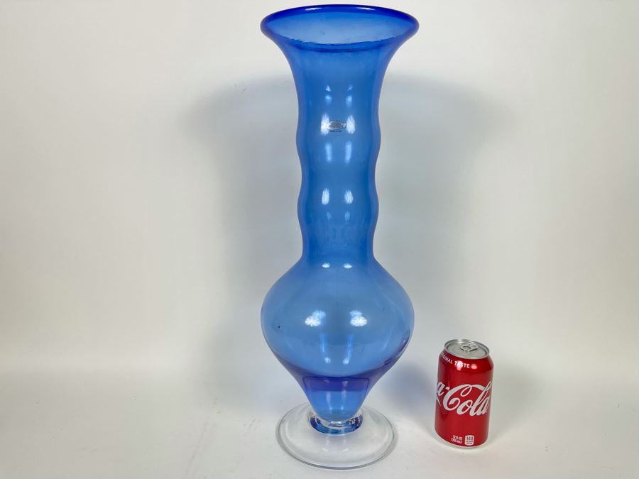 Large Blue Blenko Glass Vase 20H [Photo 2]