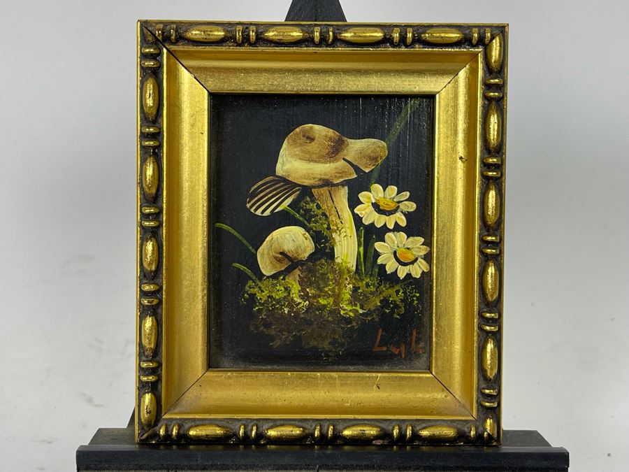 Small Original Signed Mushroom Painting With Stand 3.5W X 4H [Photo 2]