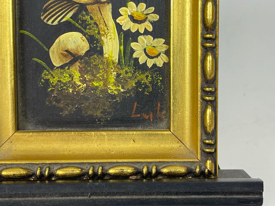 Small Original Signed Mushroom Painting With Stand 3.5W X 4H [Photo 3]