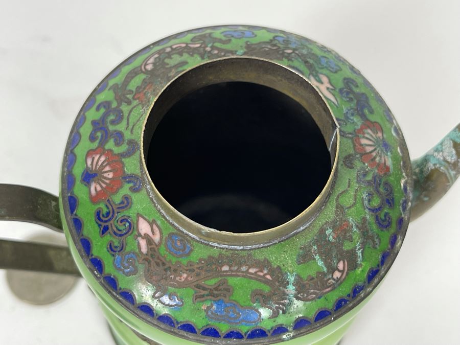 Vintage Chinese Dragon Cloisonne Jade Jadeite Teapot 4.5H [Photo 7]