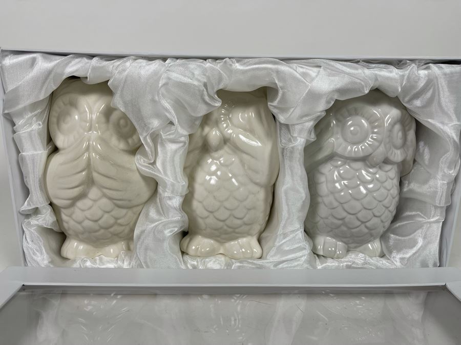 New Z Gallerie White Ceramic Three Wise Owls  [Photo 1]