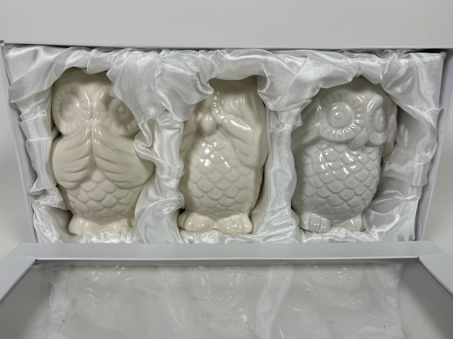 New Z Gallerie White Ceramic Three Wise Owls  [Photo 2]