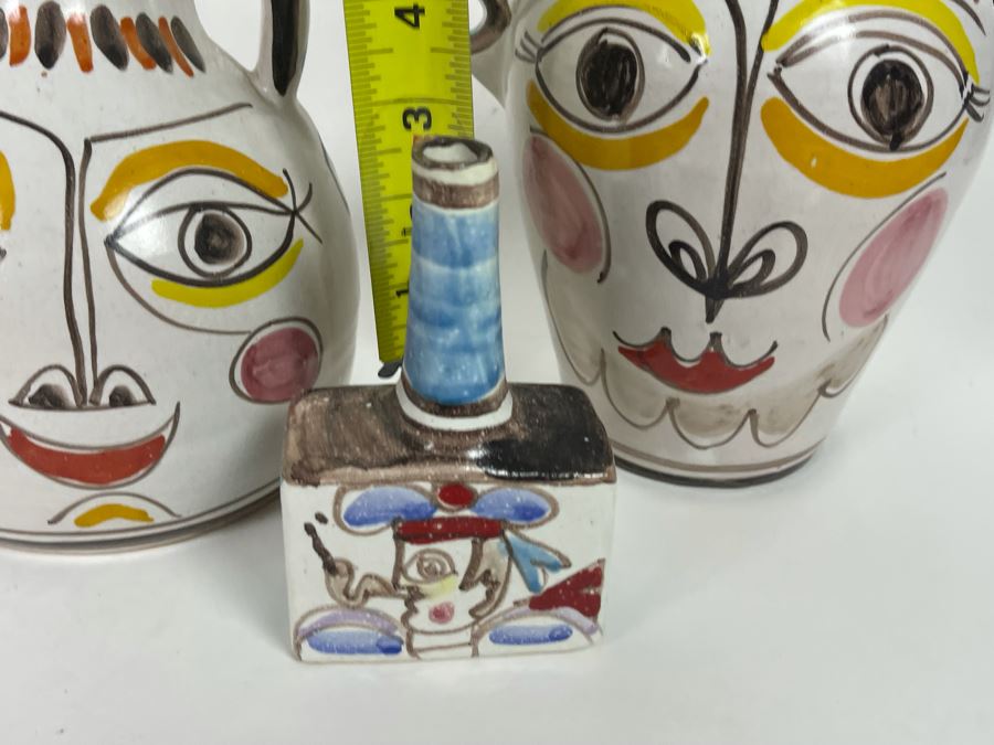 Set Of Three Hand Painted Italian Giovanni DeSimone Art Pottery Pieces Jugs Largest Is 10.5H [Photo 10]