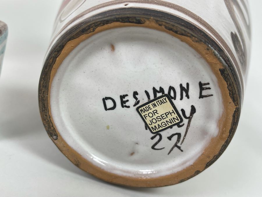 Set Of Three Hand Painted Italian Giovanni DeSimone Art Pottery Pieces Jugs Largest Is 10.5H [Photo 6]