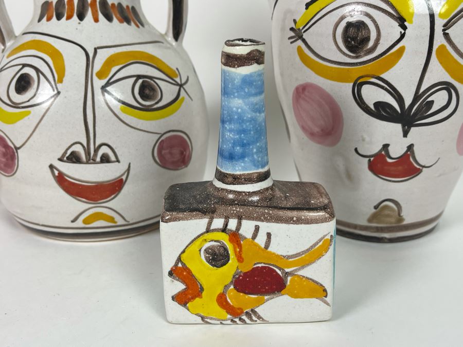 Set Of Three Hand Painted Italian Giovanni DeSimone Art Pottery Pieces Jugs Largest Is 10.5H [Photo 3]