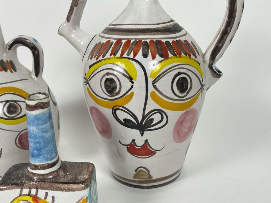 Set Of Three Hand Painted Italian Giovanni DeSimone Art Pottery Pieces Jugs Largest Is 10.5H [Photo 4]
