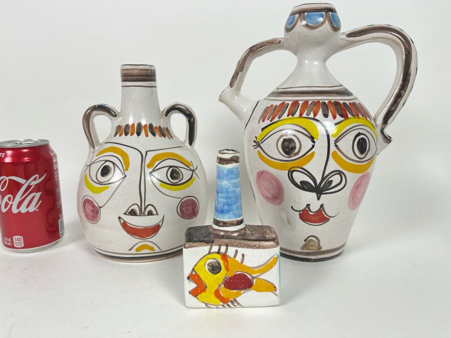Set Of Three Hand Painted Italian Giovanni DeSimone Art Pottery Pieces Jugs Largest Is 10.5H [Photo 1]