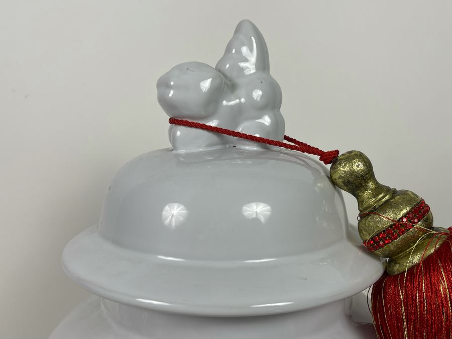 White Decorative Temple Jar With Lid And Tassle 19H Retails $89 [Photo 3]